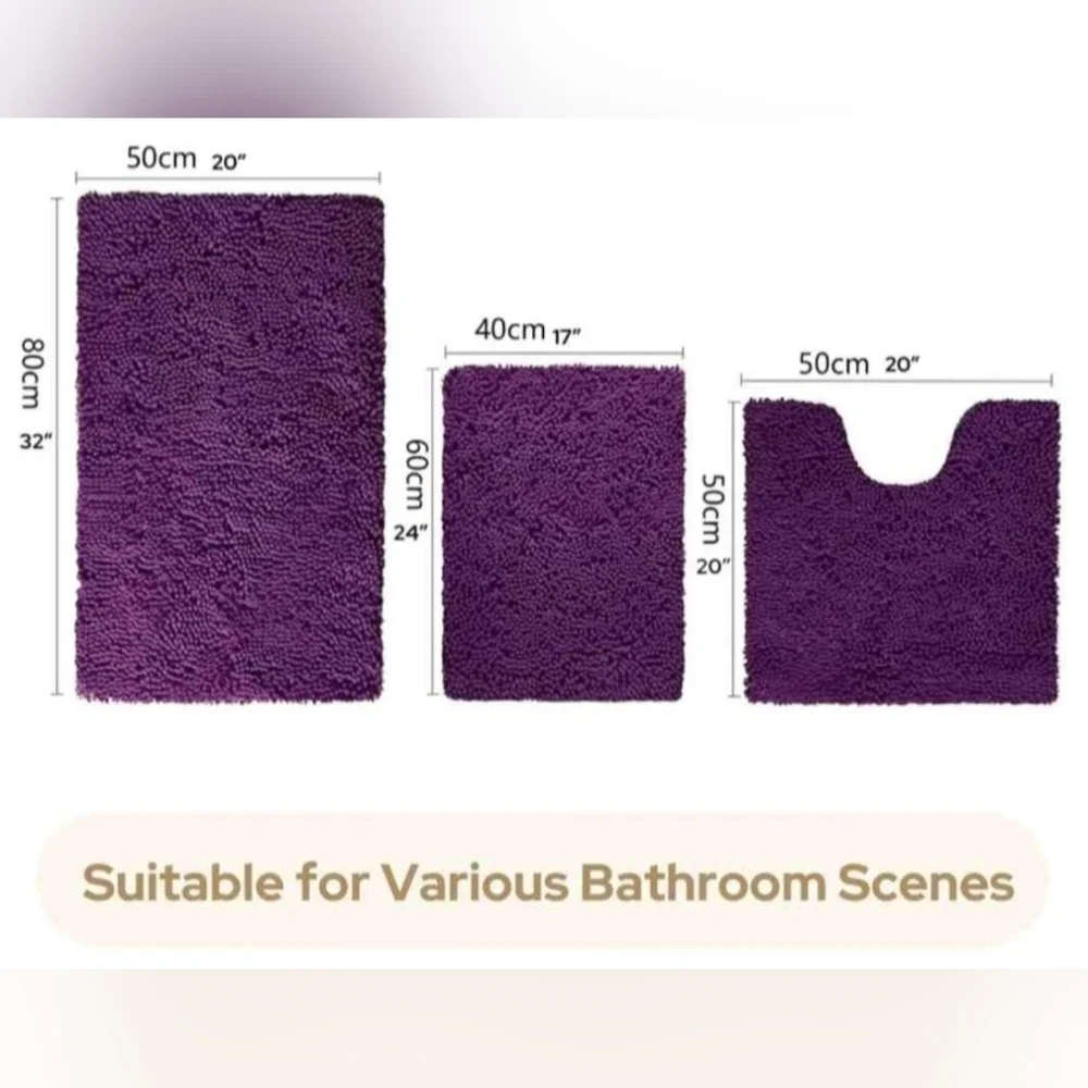 3 piece purple bath mat set.